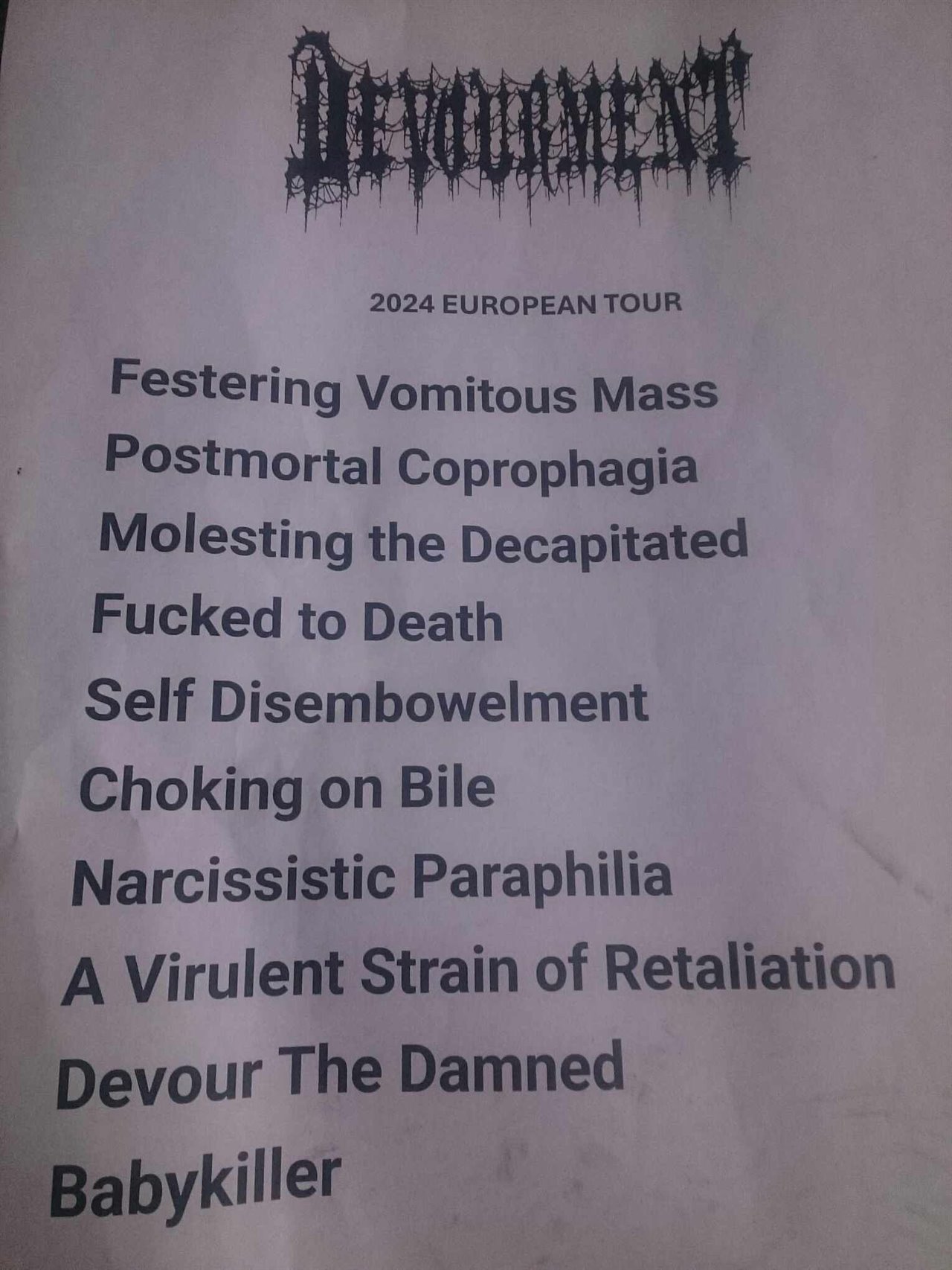 DEVOURMENT - setlist